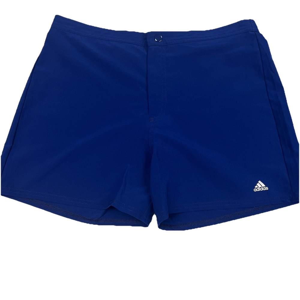 ADIDAS Women's L-XL Swim Shorts Royal Blue Lined Stretch Pocket Zip & Snap